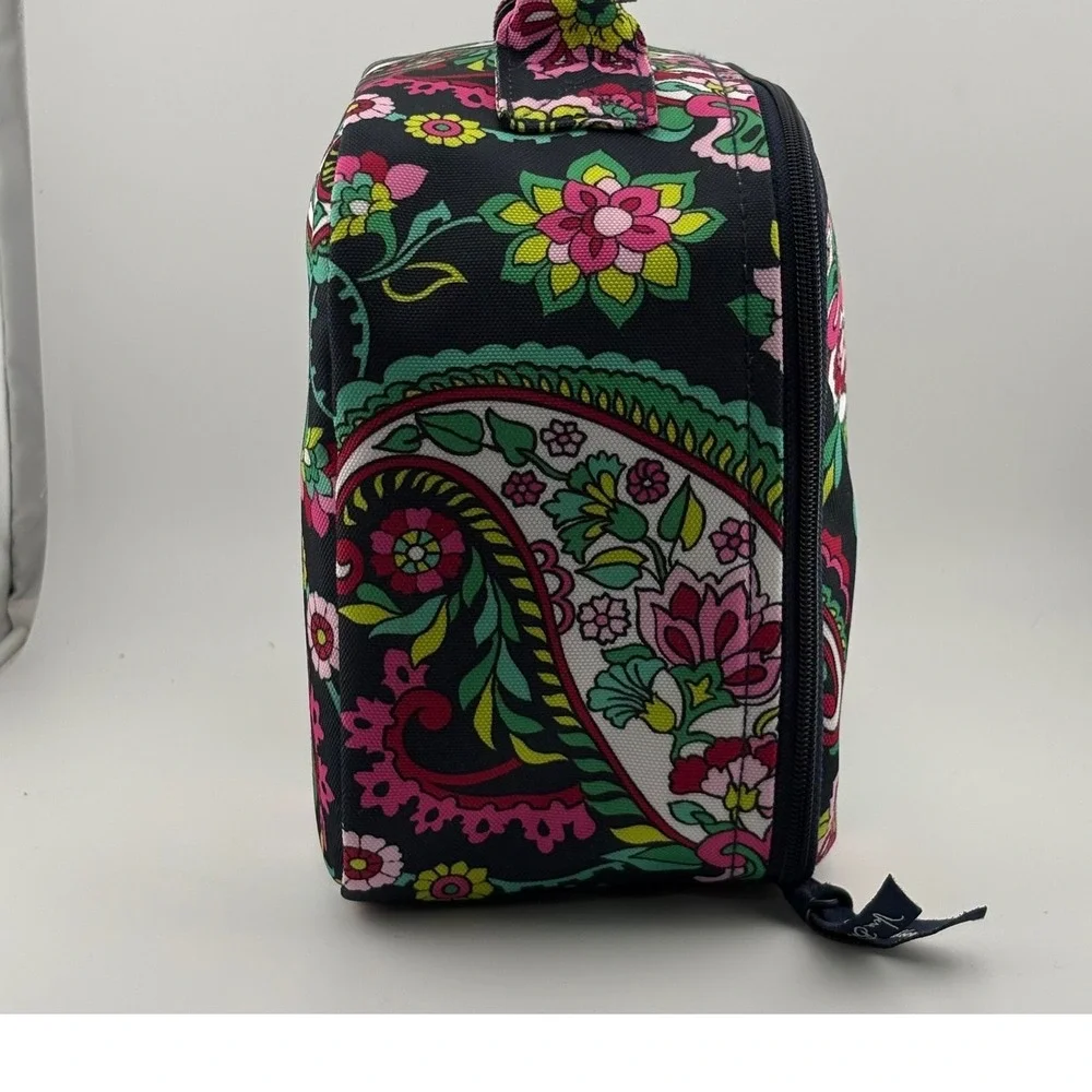 Vera Bradley Paisley Floral Insulated Lunch Bag Black Pink Green Zip Cooler